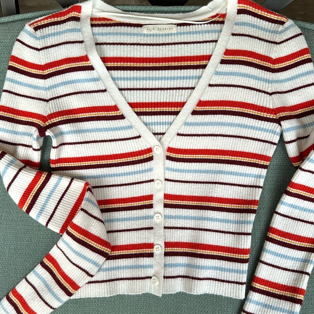 L A Hearts long sleeve waist striped sweater. Medium like new. Beautiful.